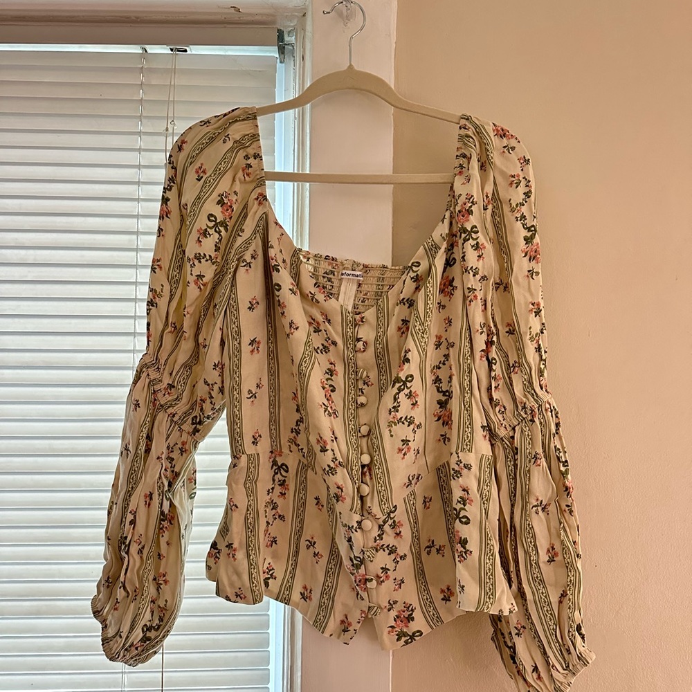 Reformation Floral Cream Blouse
